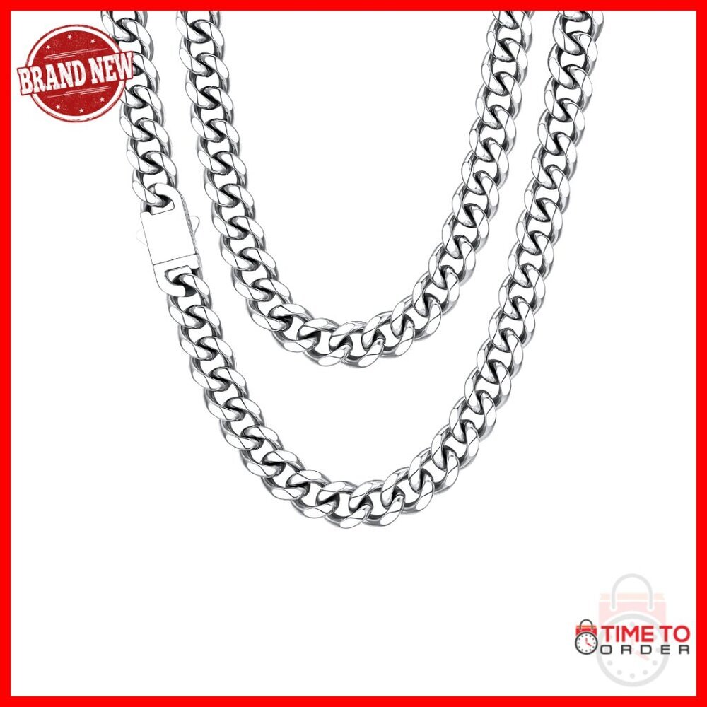 Stainless Steel Cuban Link Chain Necklace 6/9/12mm Width 18-30 Length